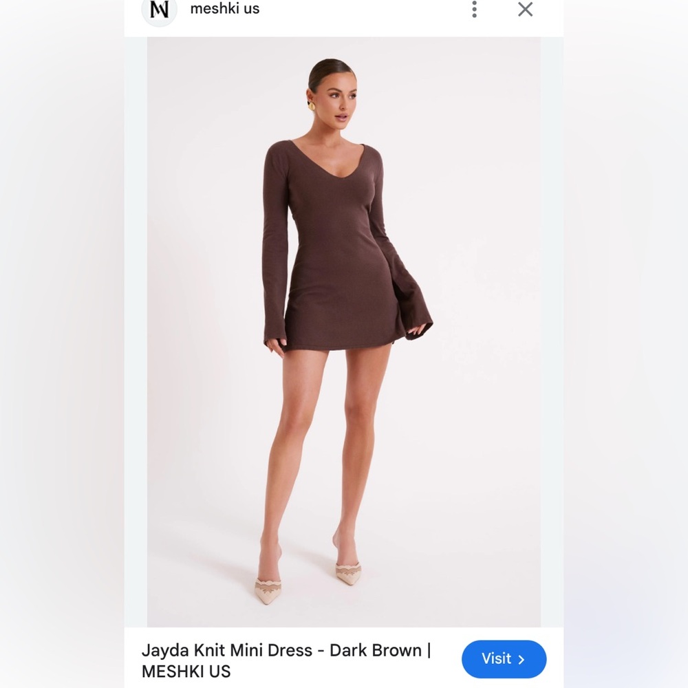Meshki Jayda Knit Mini Dress Dark Brown